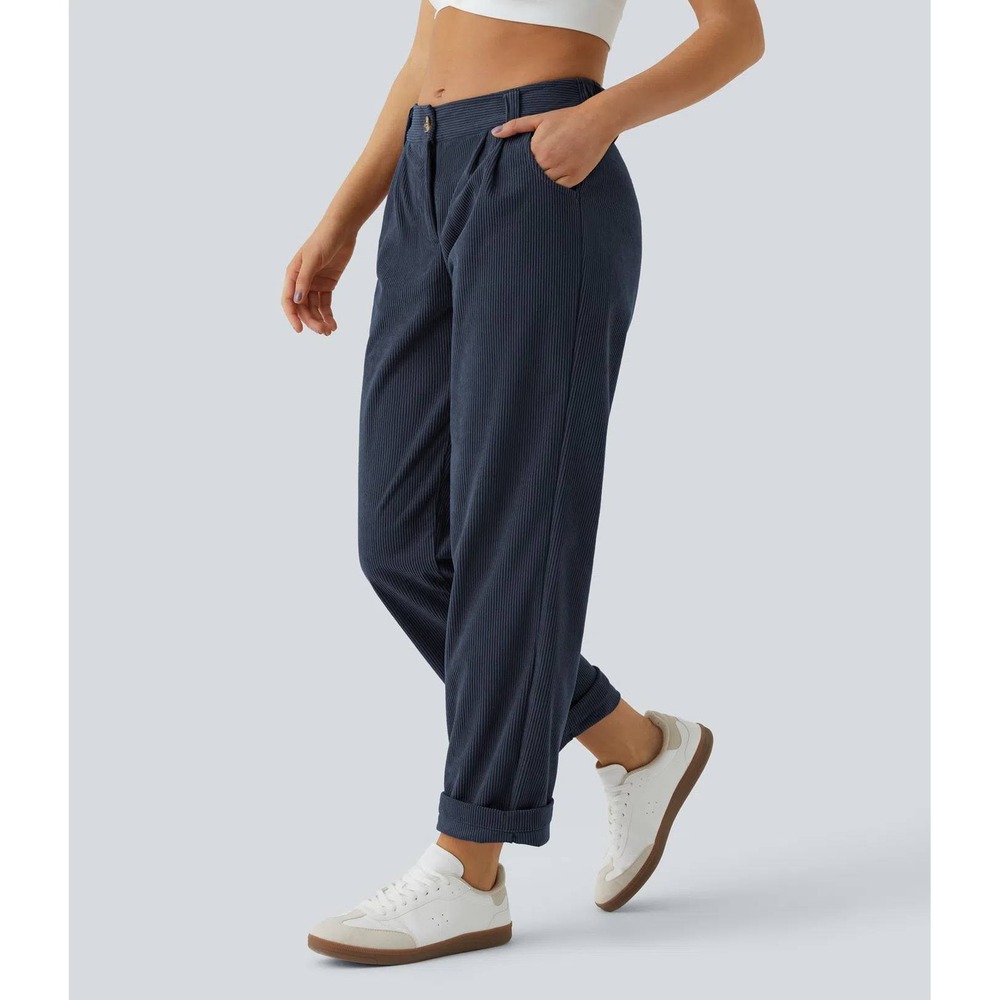 Halara Mid Rise Straight Leg Corduroy Casual Pants Foggy Blue Medium NWT